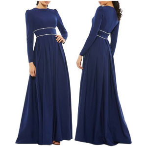 Mac Duggal NWT Empire Waist Long Sleeve Pleated Gown Size 6 Midnight Blue